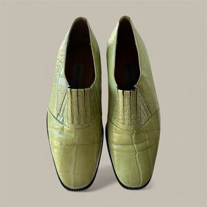 StacyAdams monkstrap slip-on crocodile-print genuine leather olive color size 7